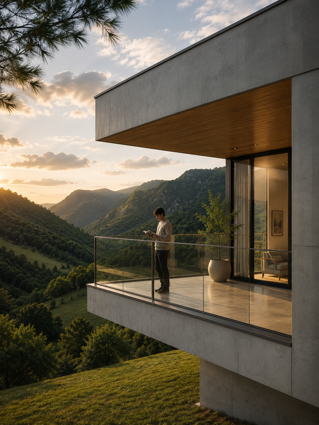 Balcon închis cu profile PVC, vedere la munte — COSTI SYSTEM